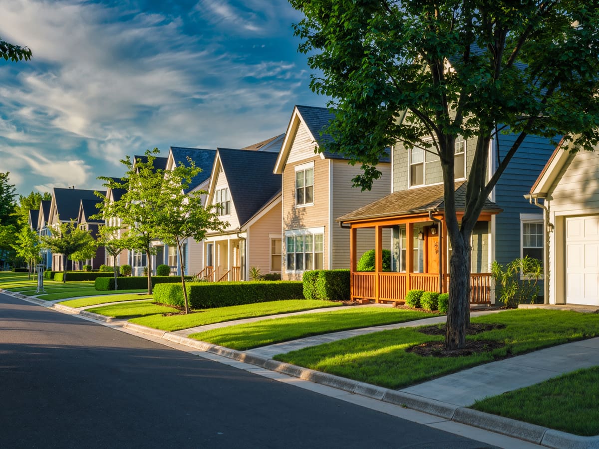 A tree-lined residential street in a North Texas neighborhood.
